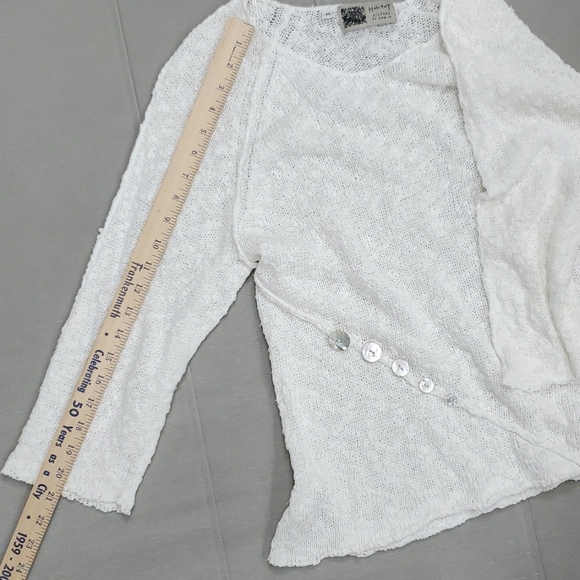 Habitat open knit sweater women's medium white textured cotton shell buttons - Picture 6 of 12